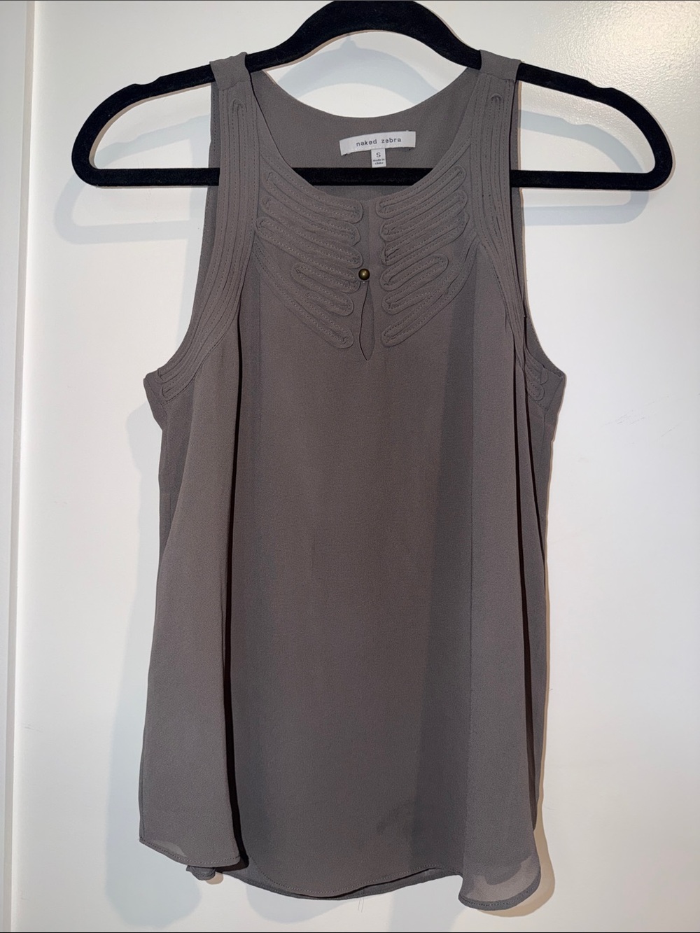 Naked Zebra Taupe Embellished Neck Sleeveless Camisole size small like new